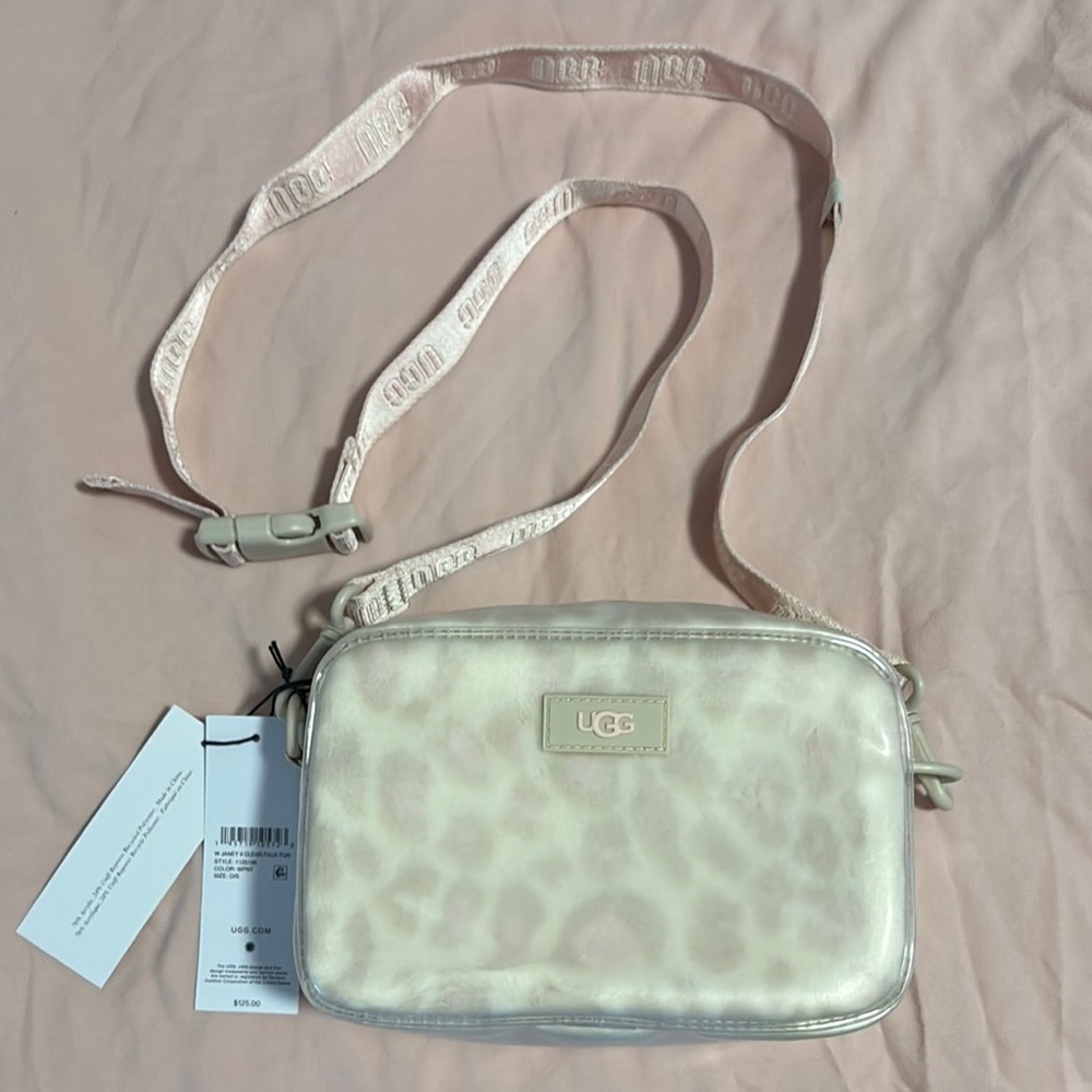 UGG Cream Crossbody Bag with Adjustable Strap and Silver Hardware